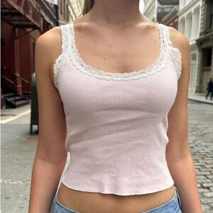 Brandy Melville Pink Lace Trim Tank Top